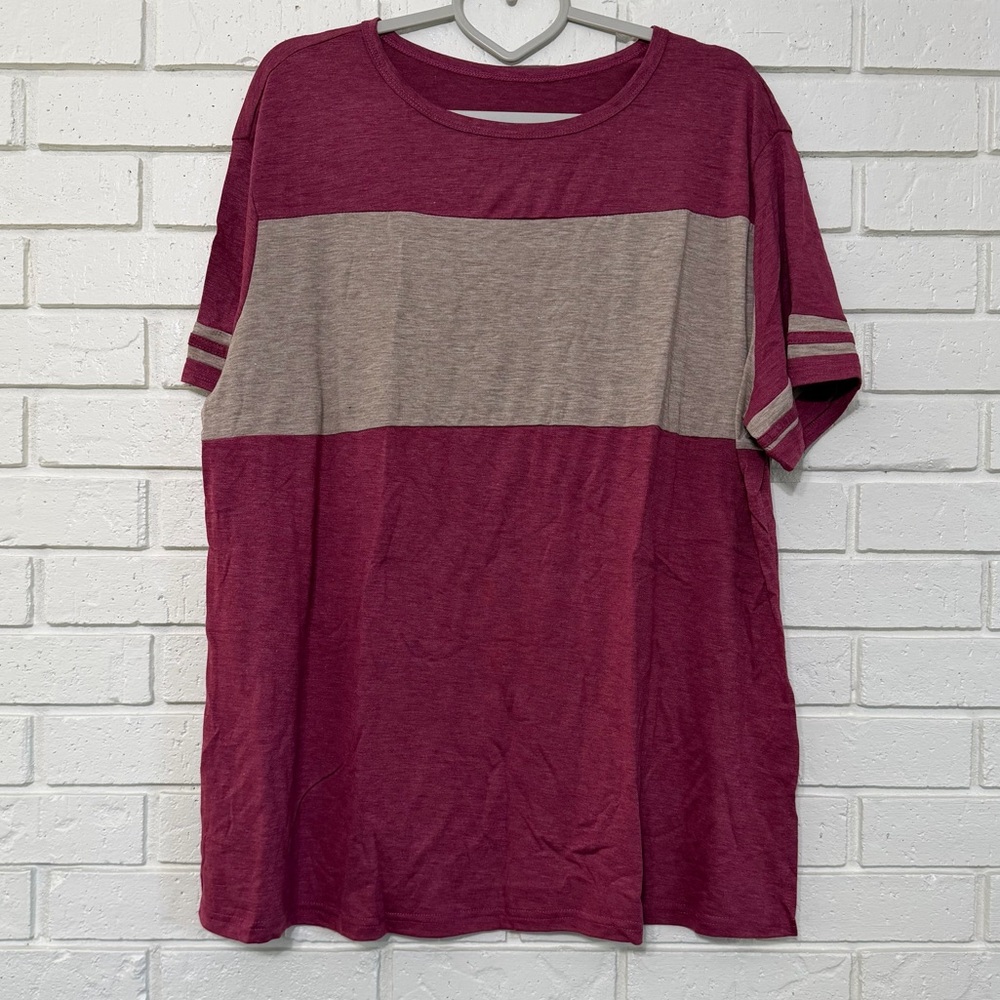 Burgundy & Taupe Colorblock Plus Size Tee – 3X – NWT